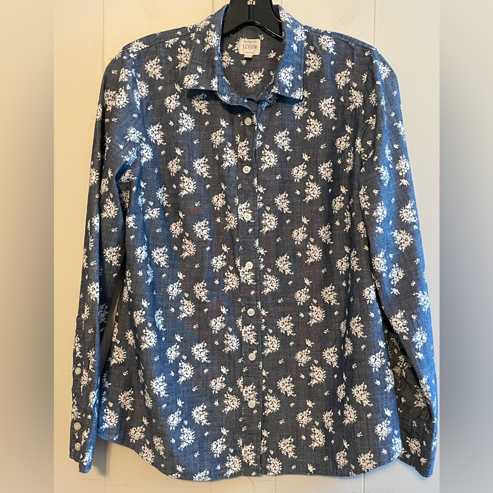 J. Crew Factory The Perfect Shirt Floral Chambray Button Down Shirt